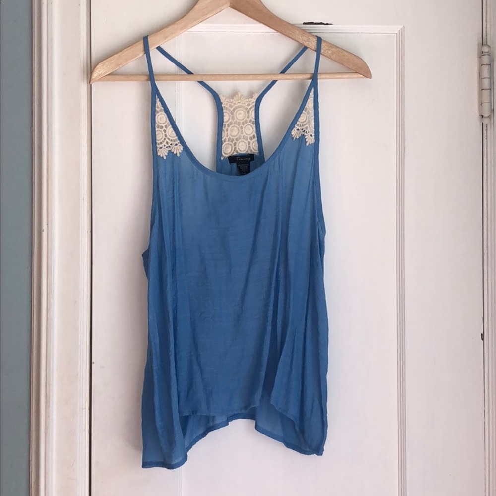 Light blue crochet detail tank top, large